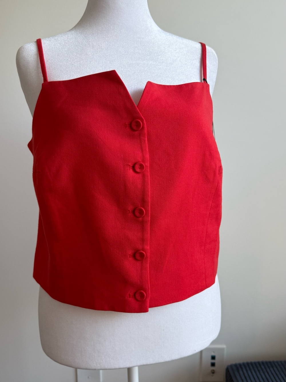 Red Button-Front Spaghetti-Strap Cami - Picture 1 of 6